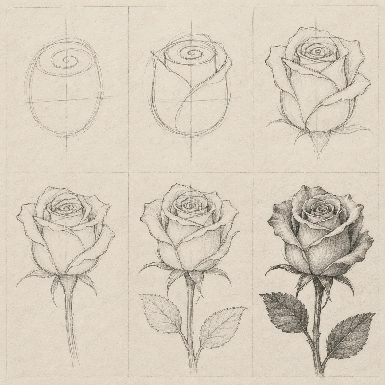 A pencil drawing process board with light construction and darker finishing marks