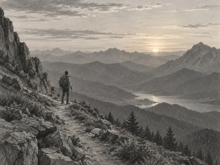 A mountain landscape in soft evening light