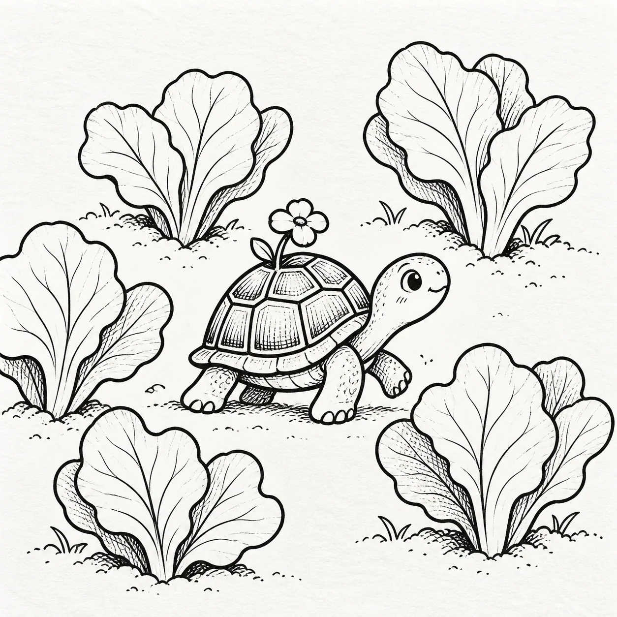 A turtle moving through a small vegetable garden