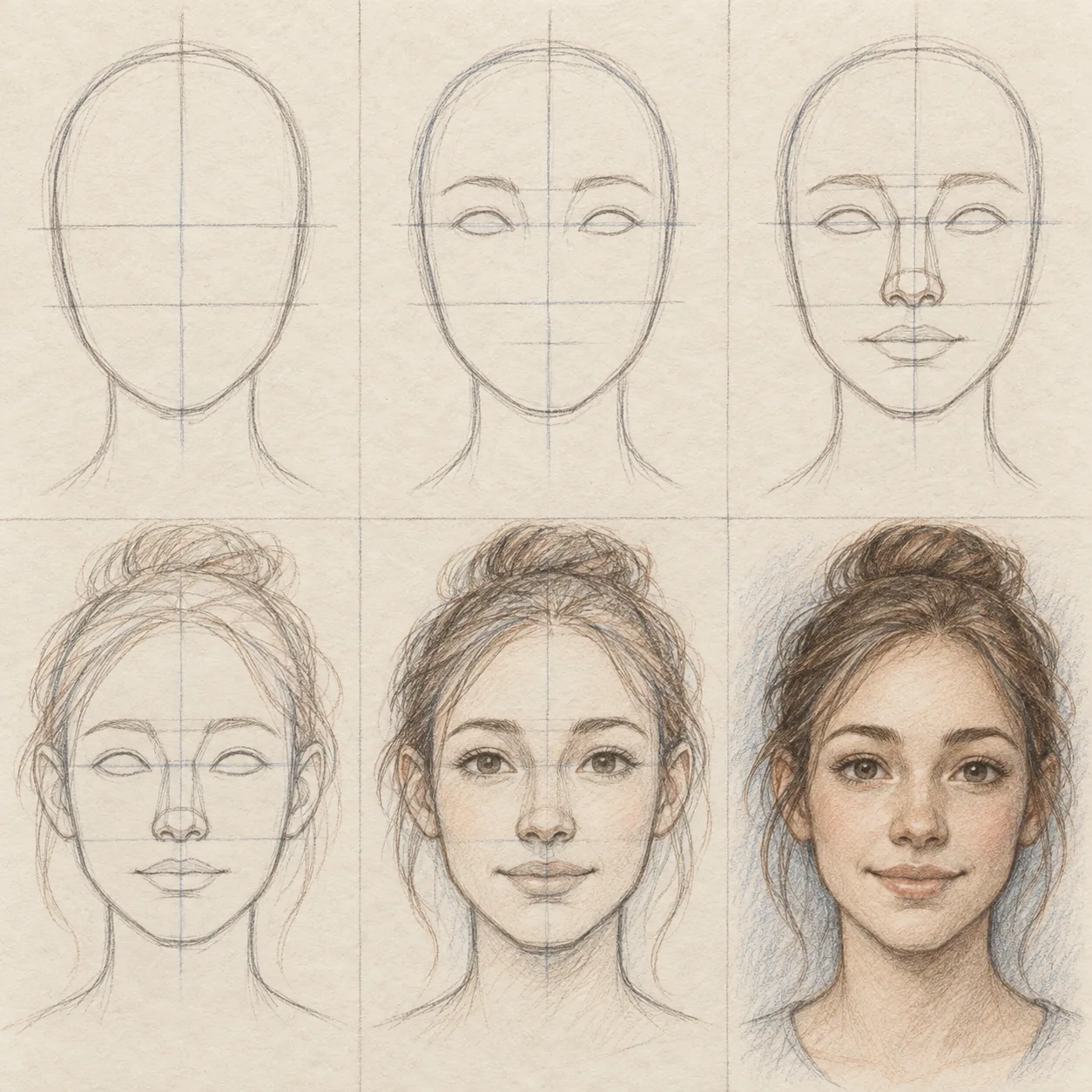 A pencil drawing study showing construction lines and a finished simple subject